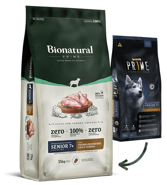 BIONATURAL PRIME CÃES RAÇAS MÉDIAS E GRANDES SÊNIOR 7+ FRANGO