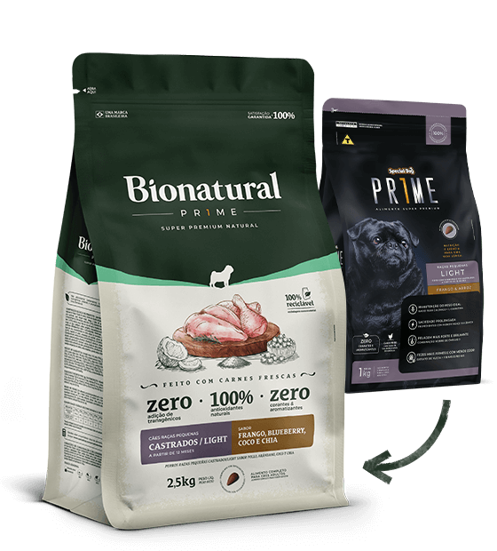 BIONATURAL PRIME CÃES RAÇAS PEQUENAS CASTRADOS/LIGHT FRANGO