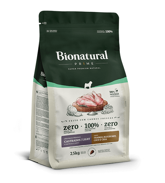 BIONATURAL PRIME CÃES RAÇAS PEQUENAS CASTRADOS/LIGHT FRANGO